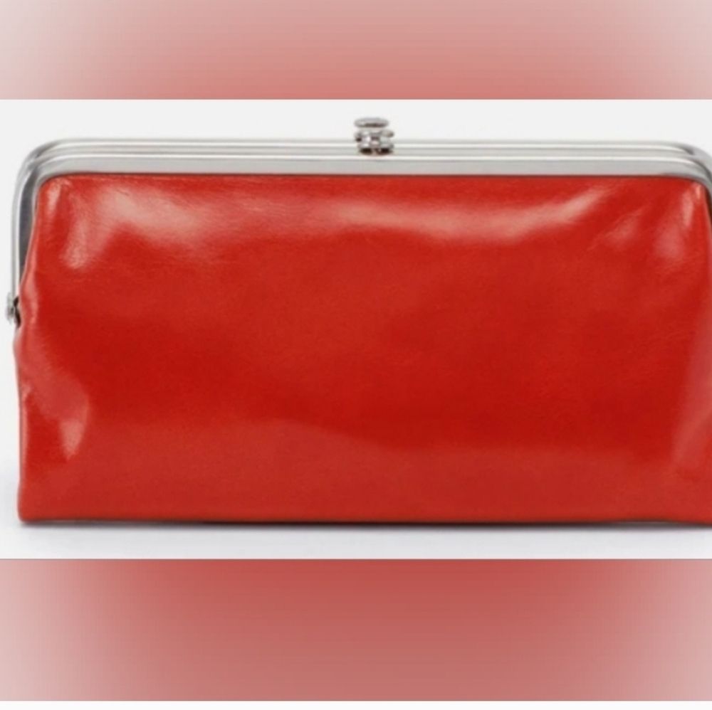 HOBO LAUREN COLLECTION Red Leather Clutch with Silver Frame